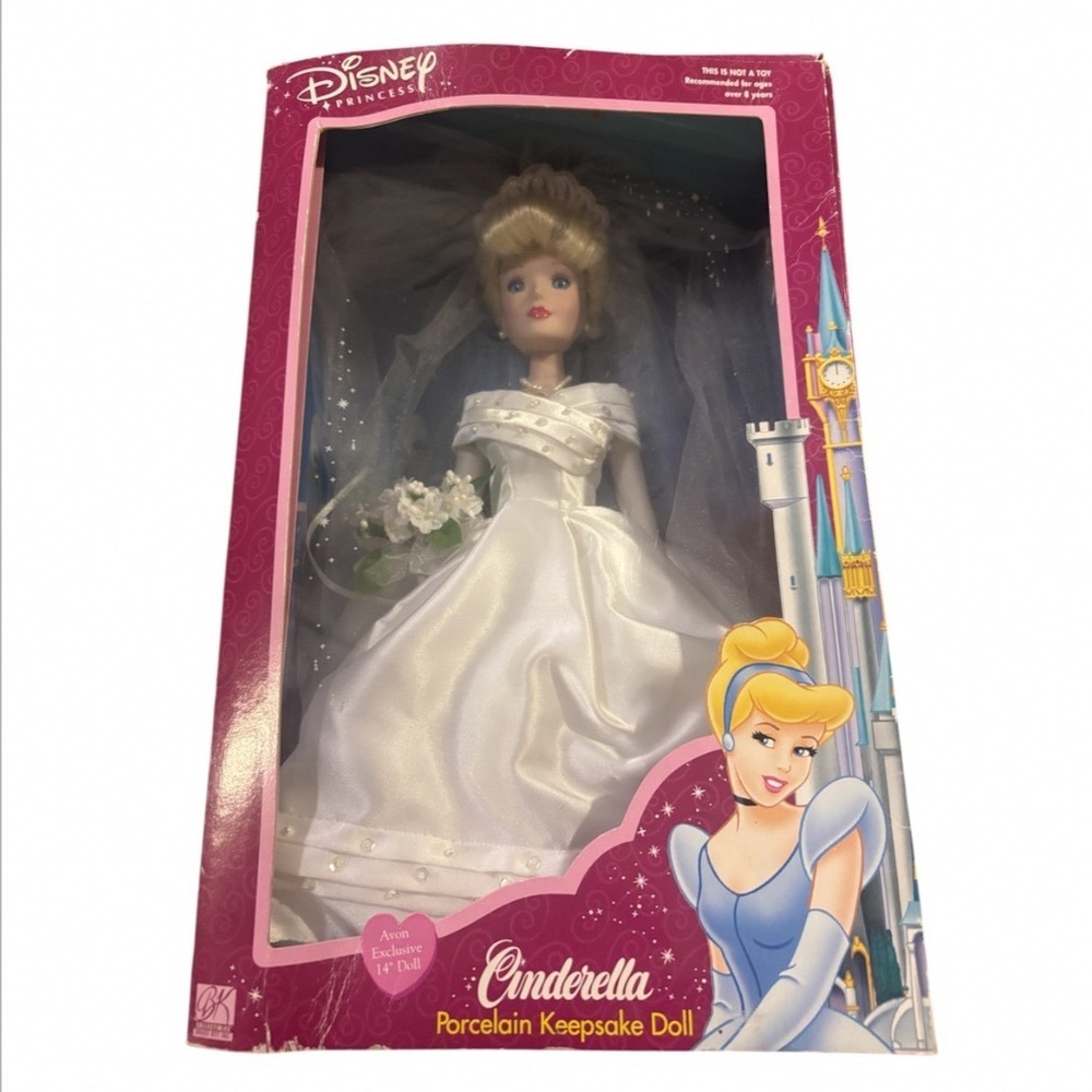 Vtg Disney Princess Cinderella Porcelain Keepsake Doll Avon Exclusive 14" NIB